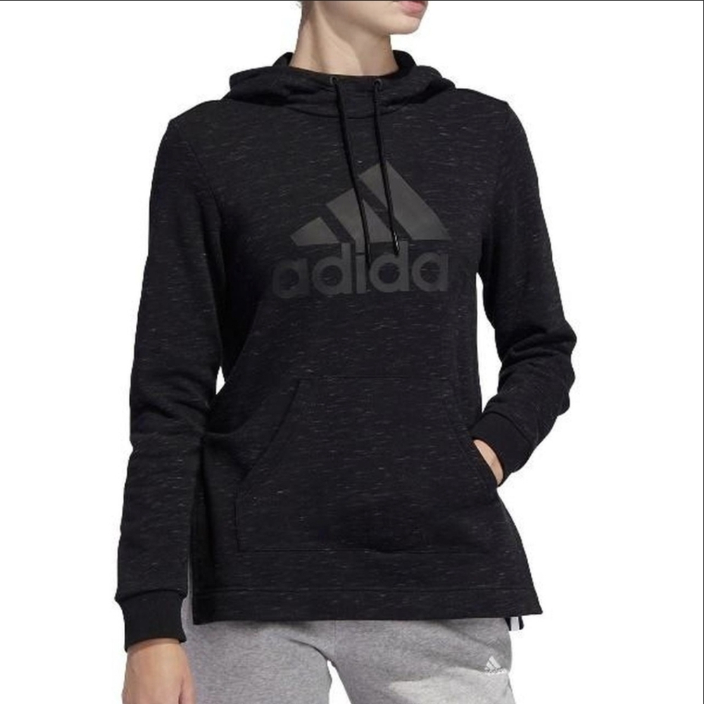 Adidas Womens Black/Grey Split Hem Post Game Classic 3 Stripes Sweatshirt Hoodie